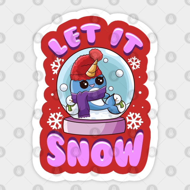 Let It Snow Narwhal Snow Globe Christmas Sticker by E